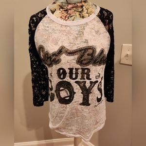 Southern Grace God Bless Our Boys Burnout 3/4 Sleeve Tee Size M